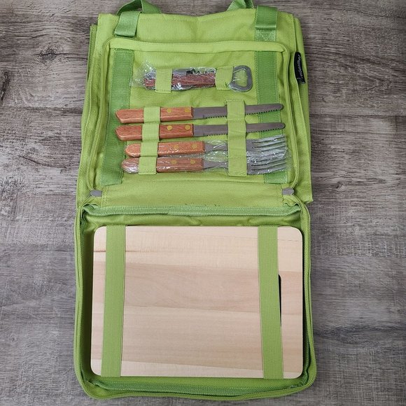 Reisenthel BOTTLEBAG Lime Green Picnic Bottle Carrier w Cutlery For 2 & Corkscre - Picture 2 of 5